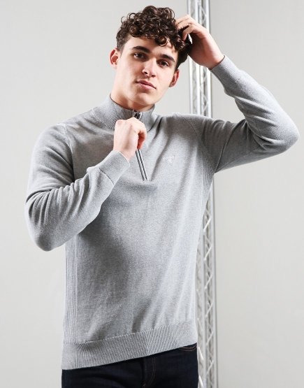 Barbour Cotton Half Zip Knit Grey Marl