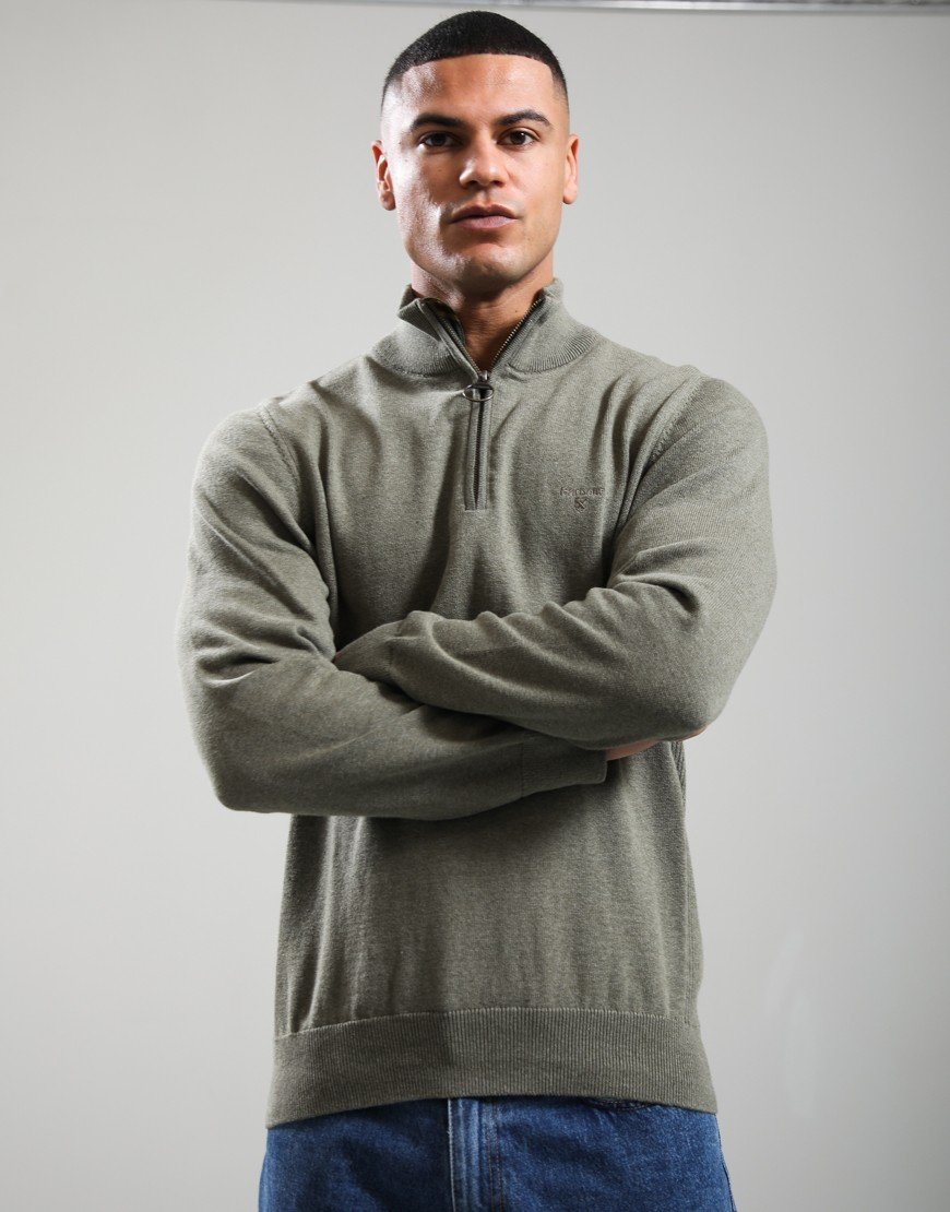 Barbour Cotton Half Zip Knit Smokey Olive