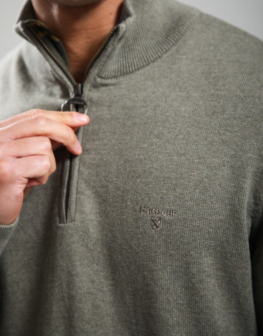 Barbour Cotton Half Zip Knit Smokey Olive