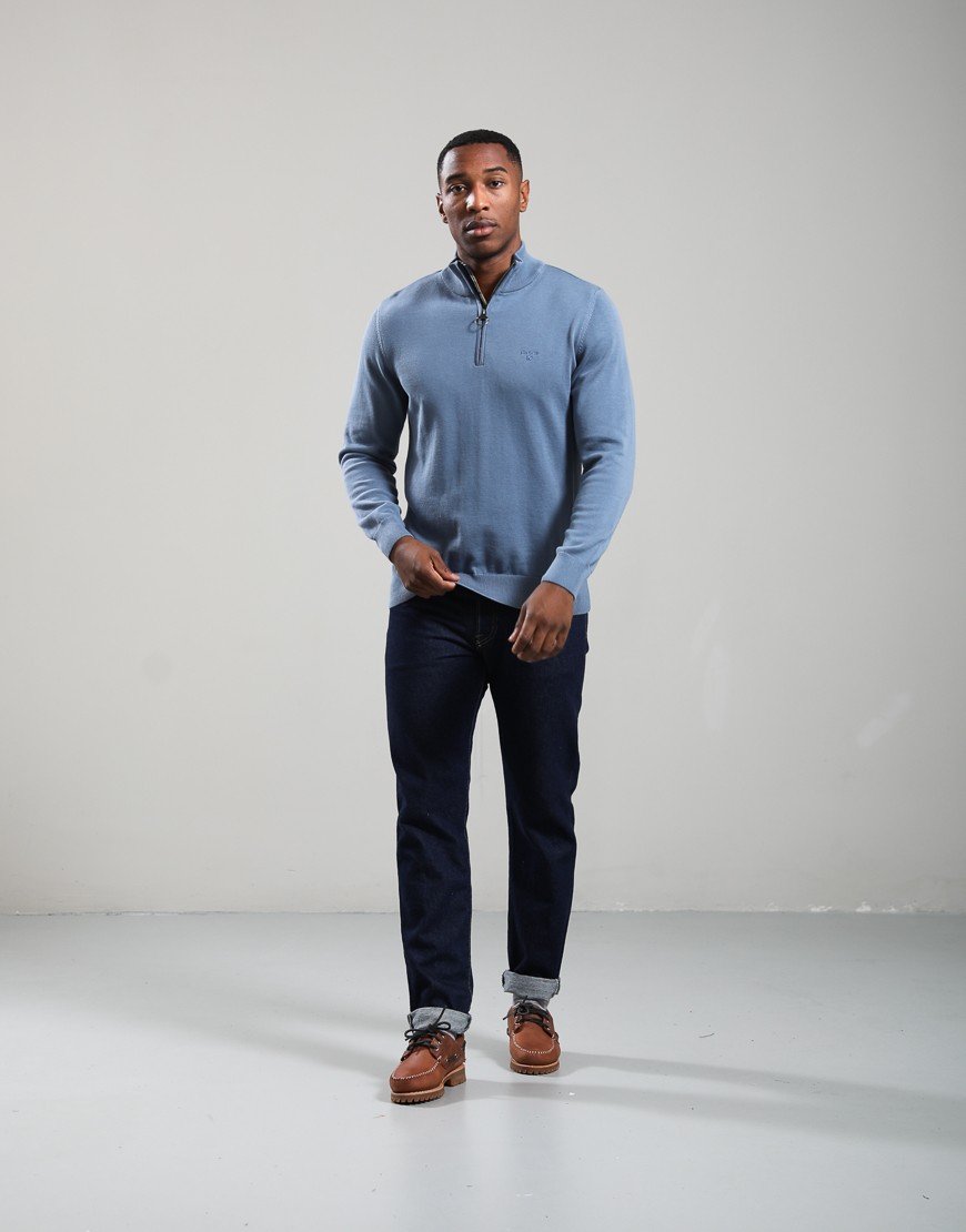 Barbour Cotton Half Zip Knit Jumper Tarn Blue