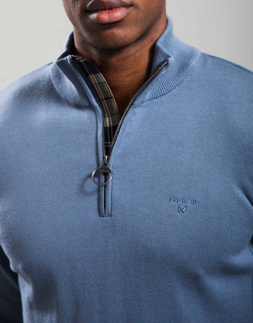 Barbour Cotton Half Zip Knit Jumper Tarn Blue