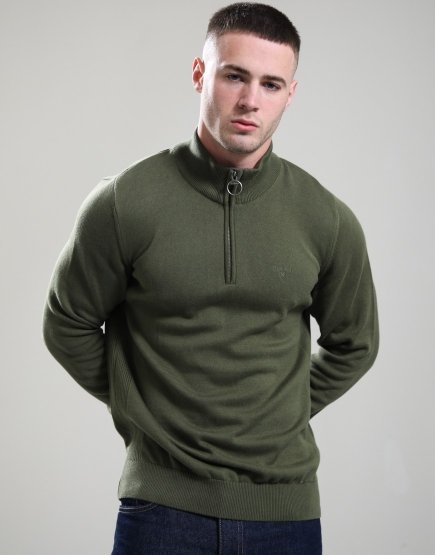 Barbour Cotton Half Zip Knit Winter Moss