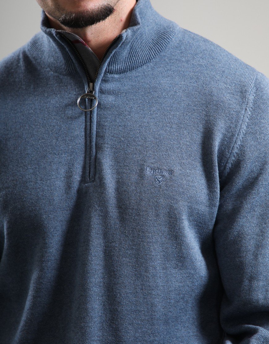 Barbour Cotton Half Zip Knitted Jumper Dusk Blue