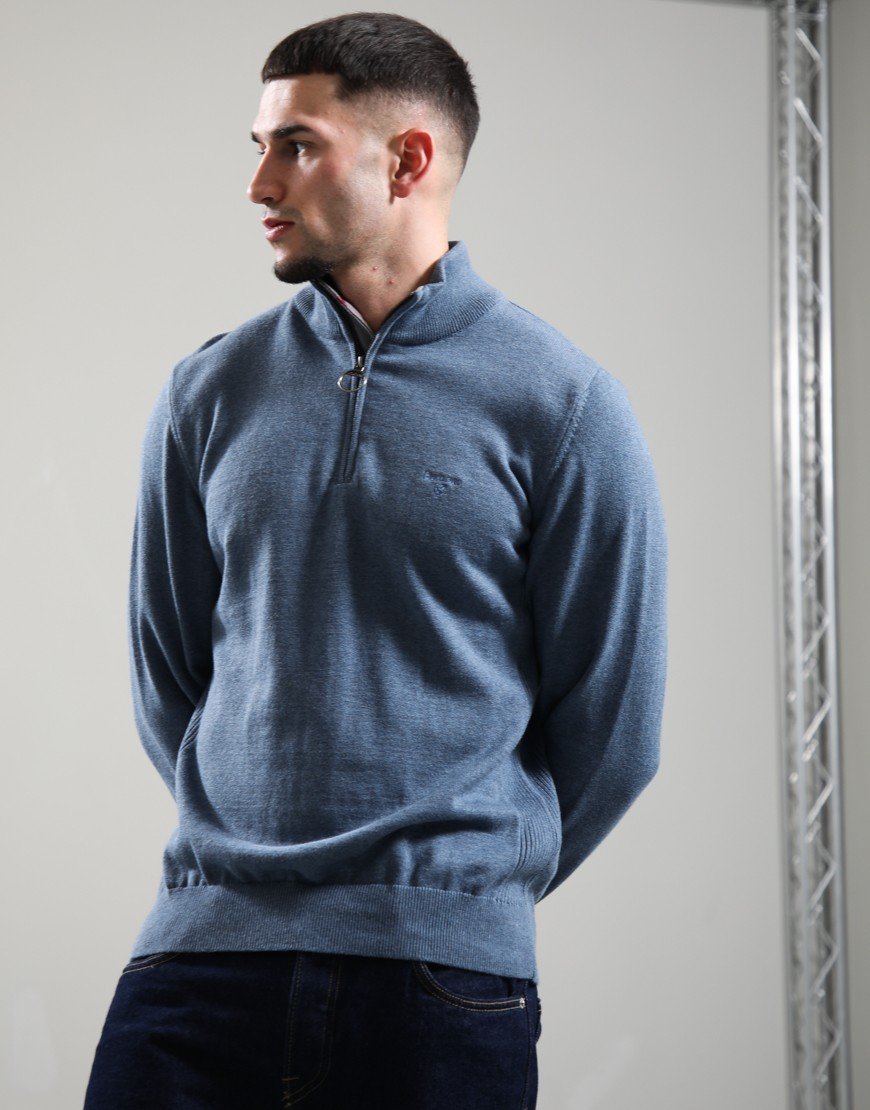 Barbour Cotton Half Zip Knitted Jumper Dusk Blue