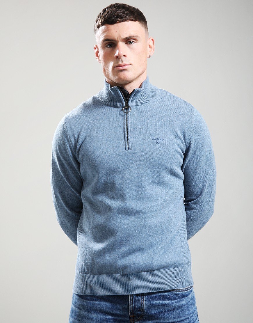 Barbour Cotton Half Zip Knit Bluestone
