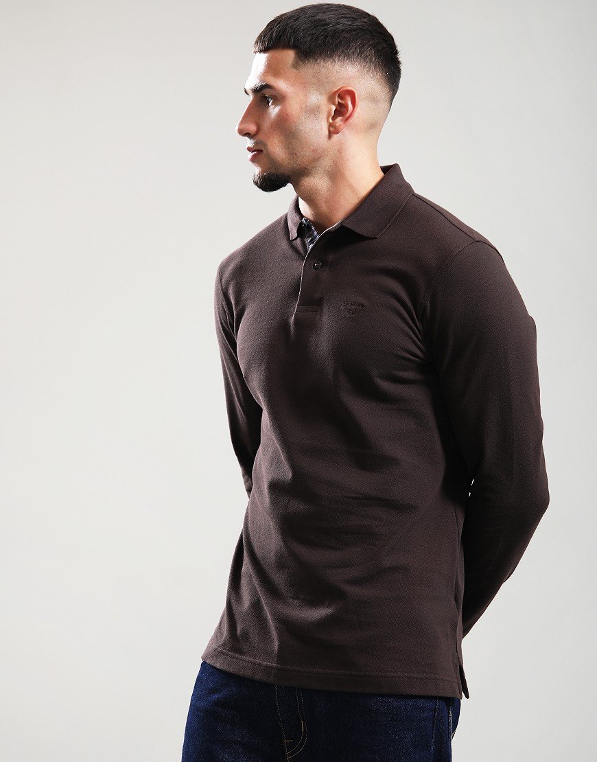 Barbour Essential Long Sleeve Polo Shirt Dark Oak