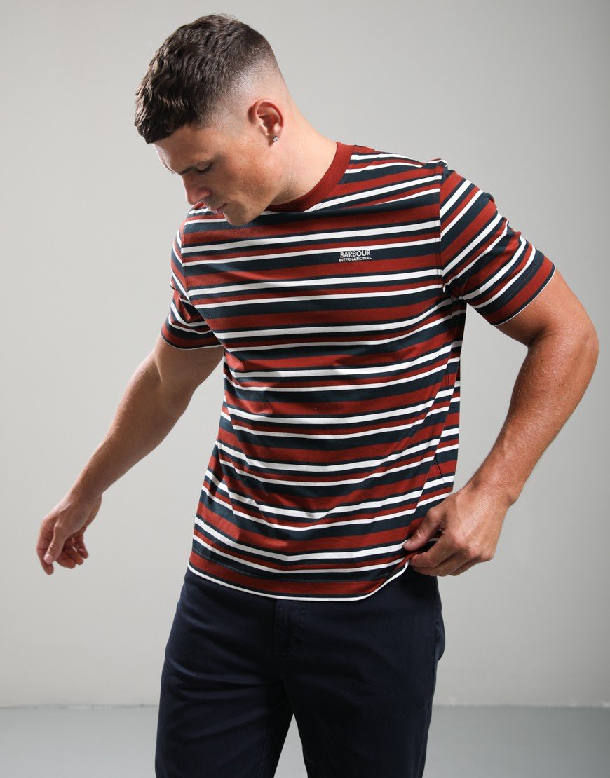Barbour International Burnwood Stripe T-Shirt Burnt Henna