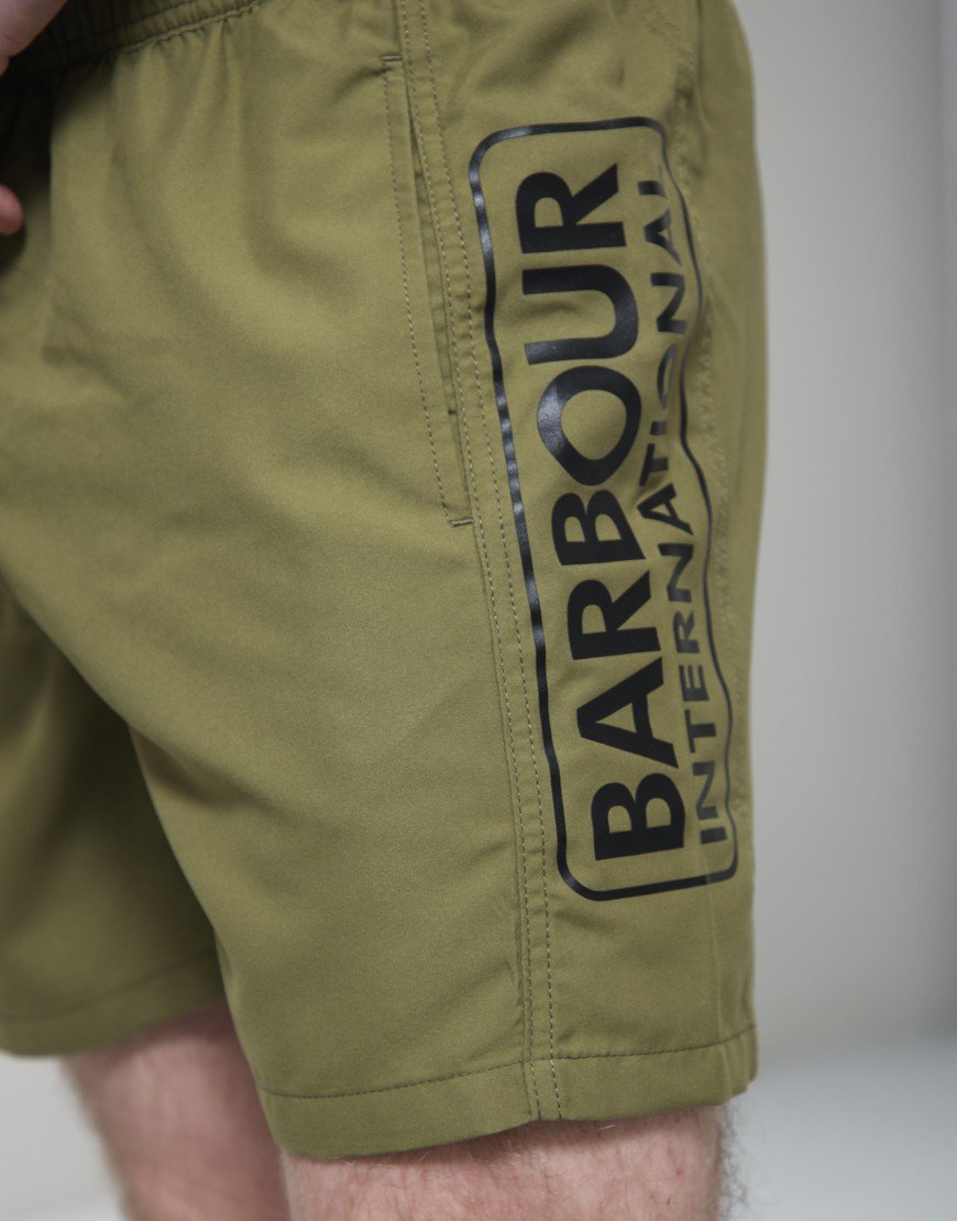 Barbour International Large Logo Swim Shorts Cable Olive
