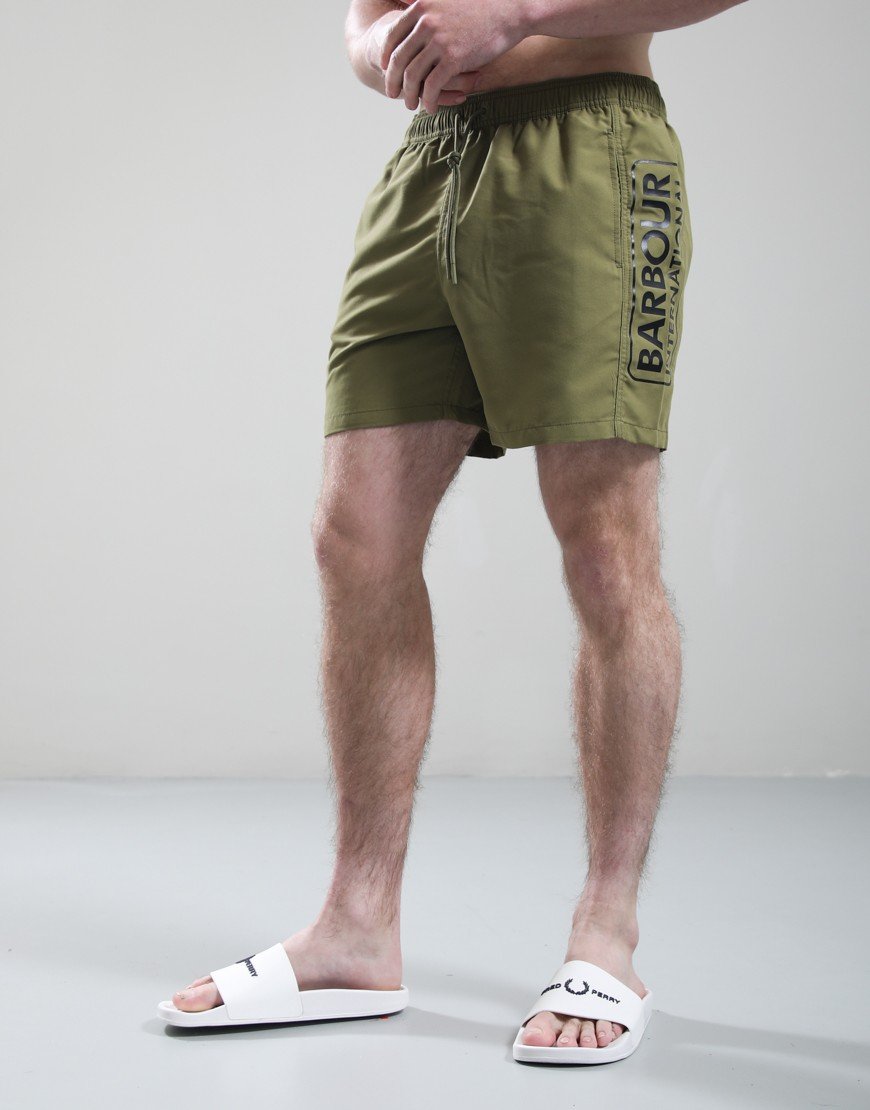Barbour International Large Logo Swim Shorts Cable Olive