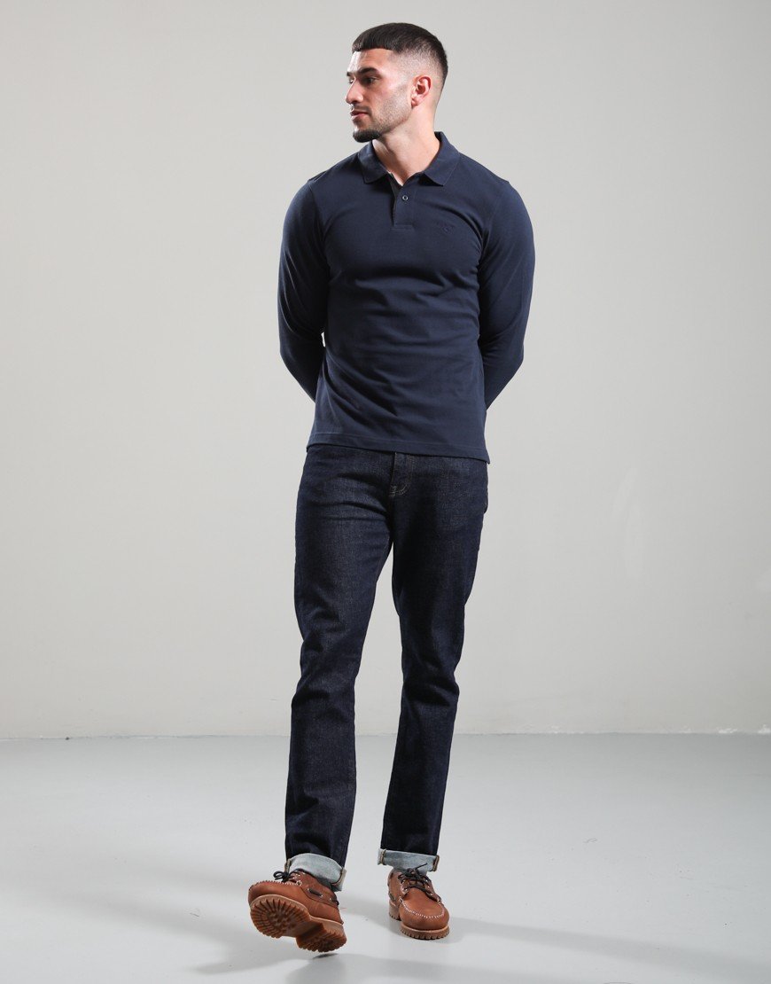 Barbour Long Sleeved Sports Polo Shirt Navy