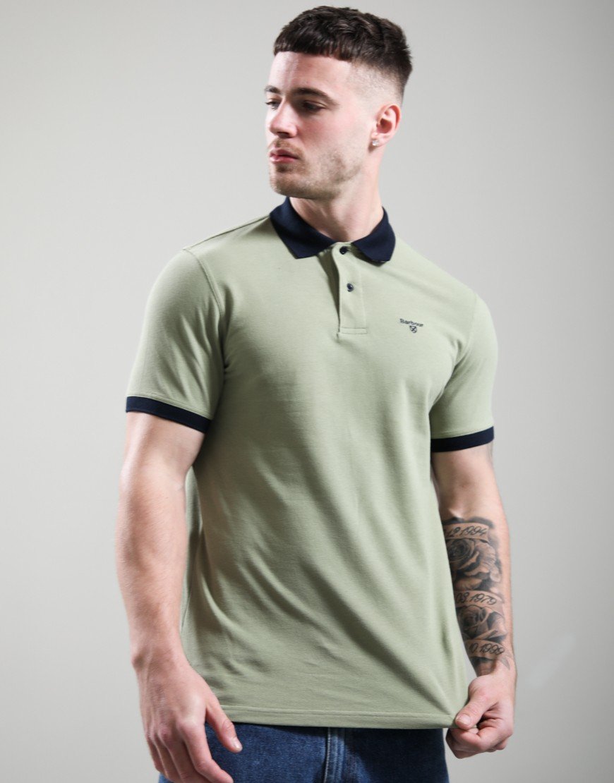 Barbour Lynmouth Tipped Tailored Fit Polo Shirt Laurel Green