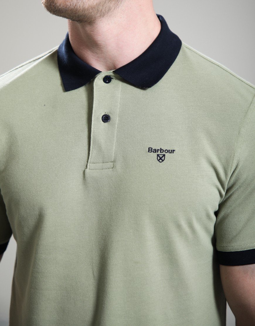 Barbour Lynmouth Tipped Tailored Fit Polo Shirt Laurel Green