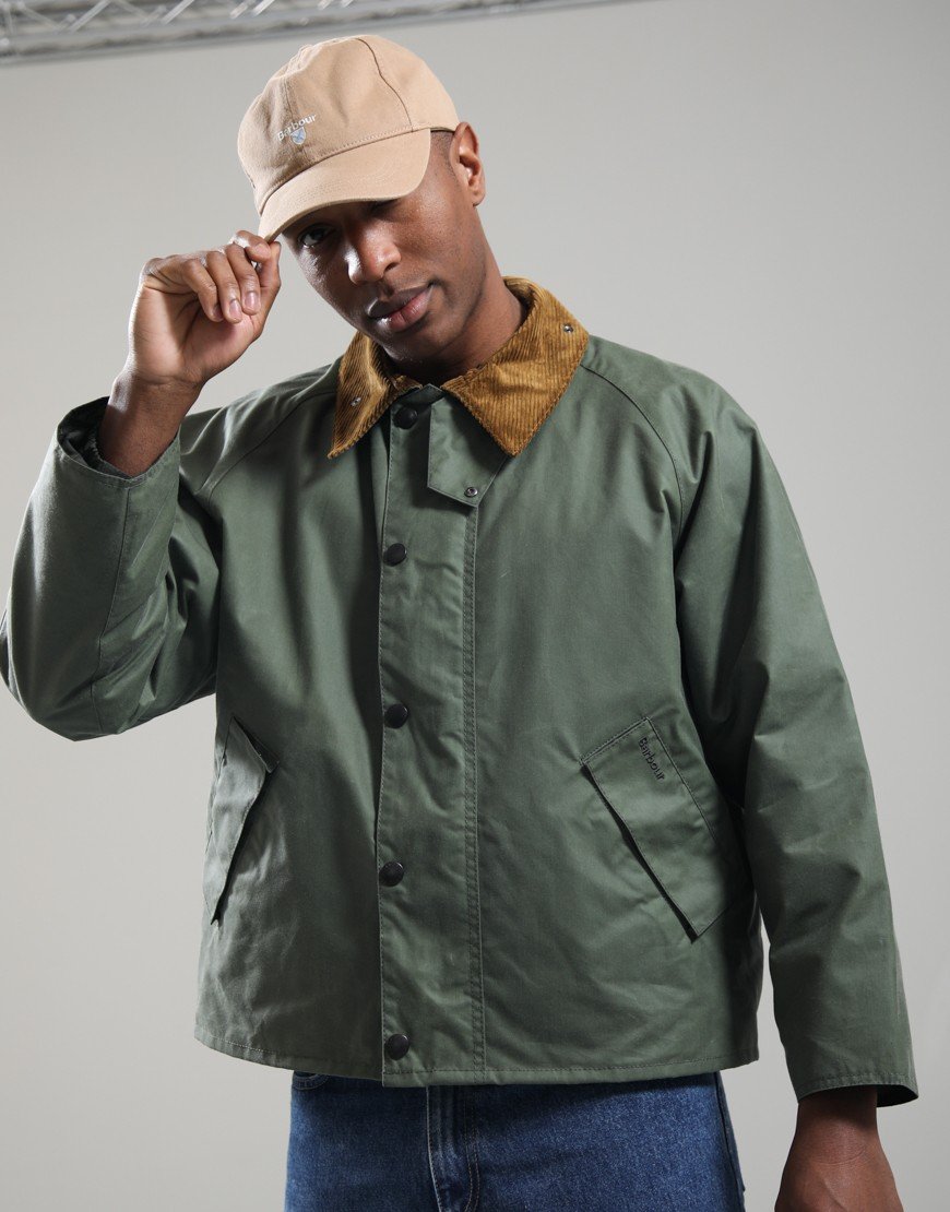 Barbour Oversized Transport Wax Jacket Light Moss