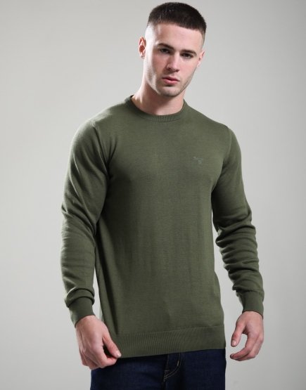 Barbour Pima Cotton Crew Neck Knit Winter Moss