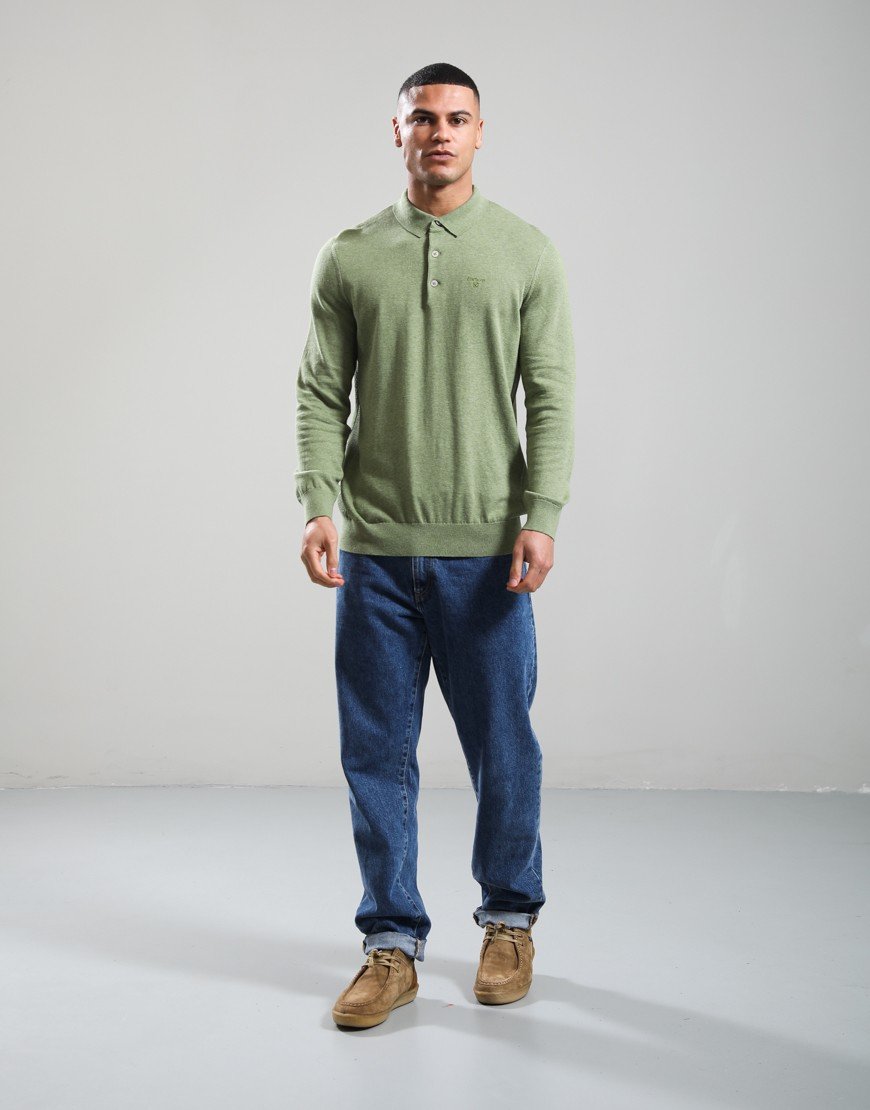 Barbour Pima Cotton Knitted Polo Shirt Laurel Green