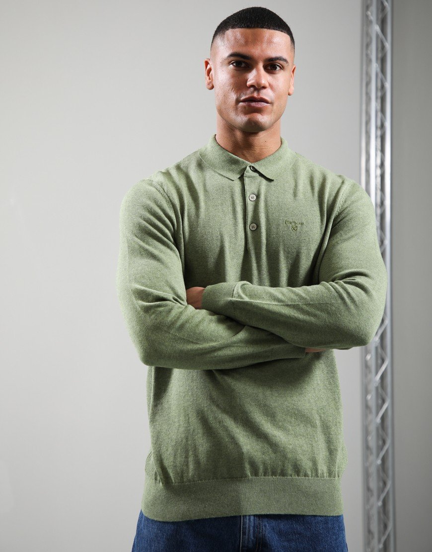 Barbour Pima Cotton Knitted Polo Shirt Laurel Green