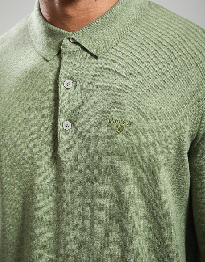 Barbour Pima Cotton Knitted Polo Shirt Laurel Green