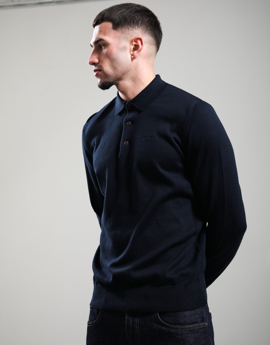 Barbour Pima Cotton Knitted Polo Shirt Navy