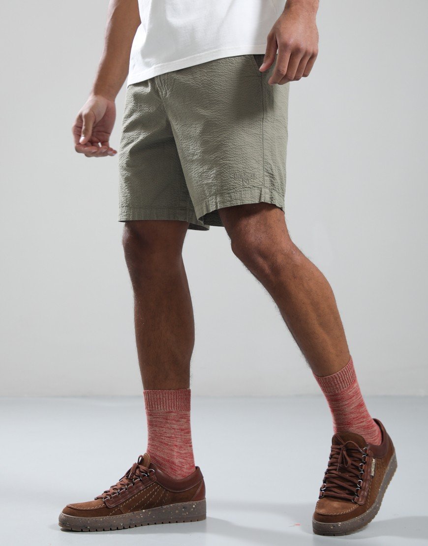 Barbour Seersucker Relaxed Shorts Grey Olive