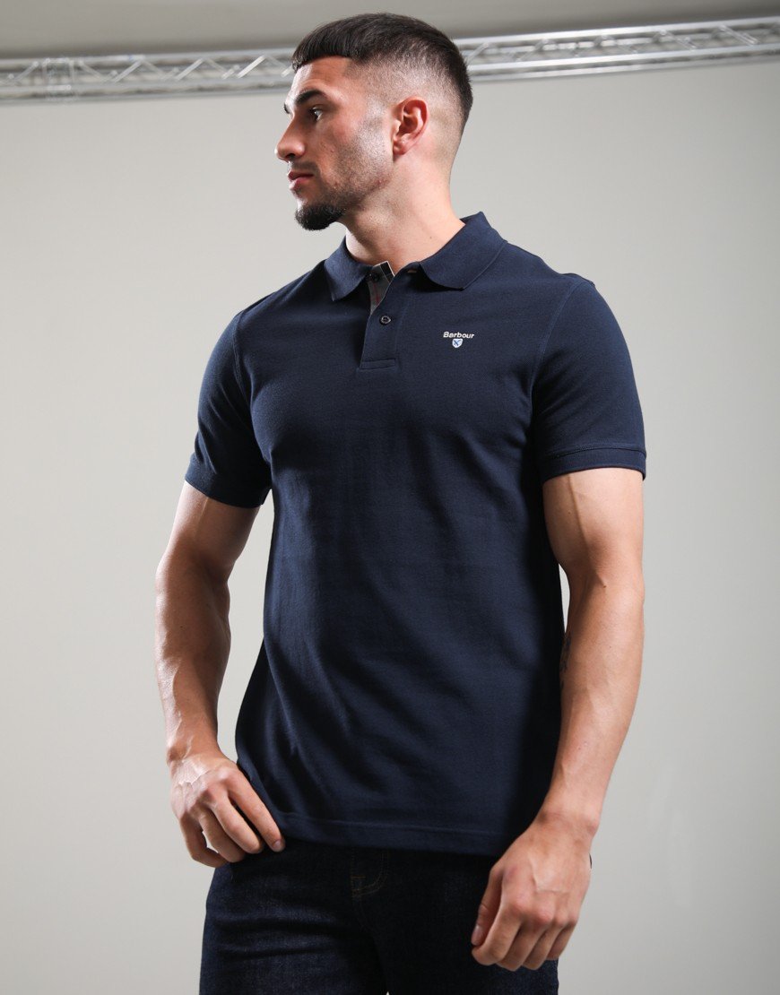 Barbour Tartan Piqué Polo Shirt New Navy