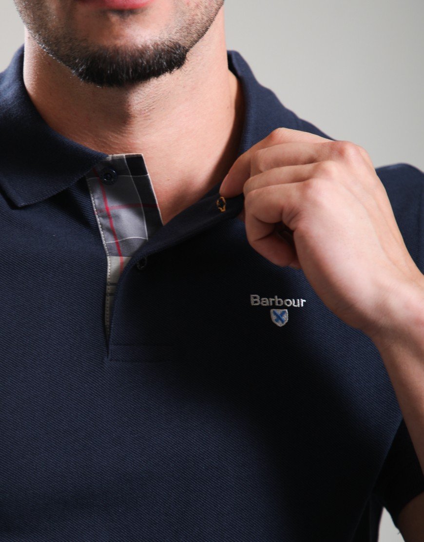 Barbour Tartan Piqué Polo Shirt New Navy