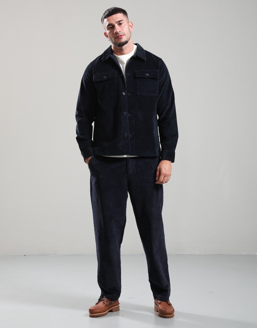 Barbour Tartan Trimmed Cord Overshirt Navy
