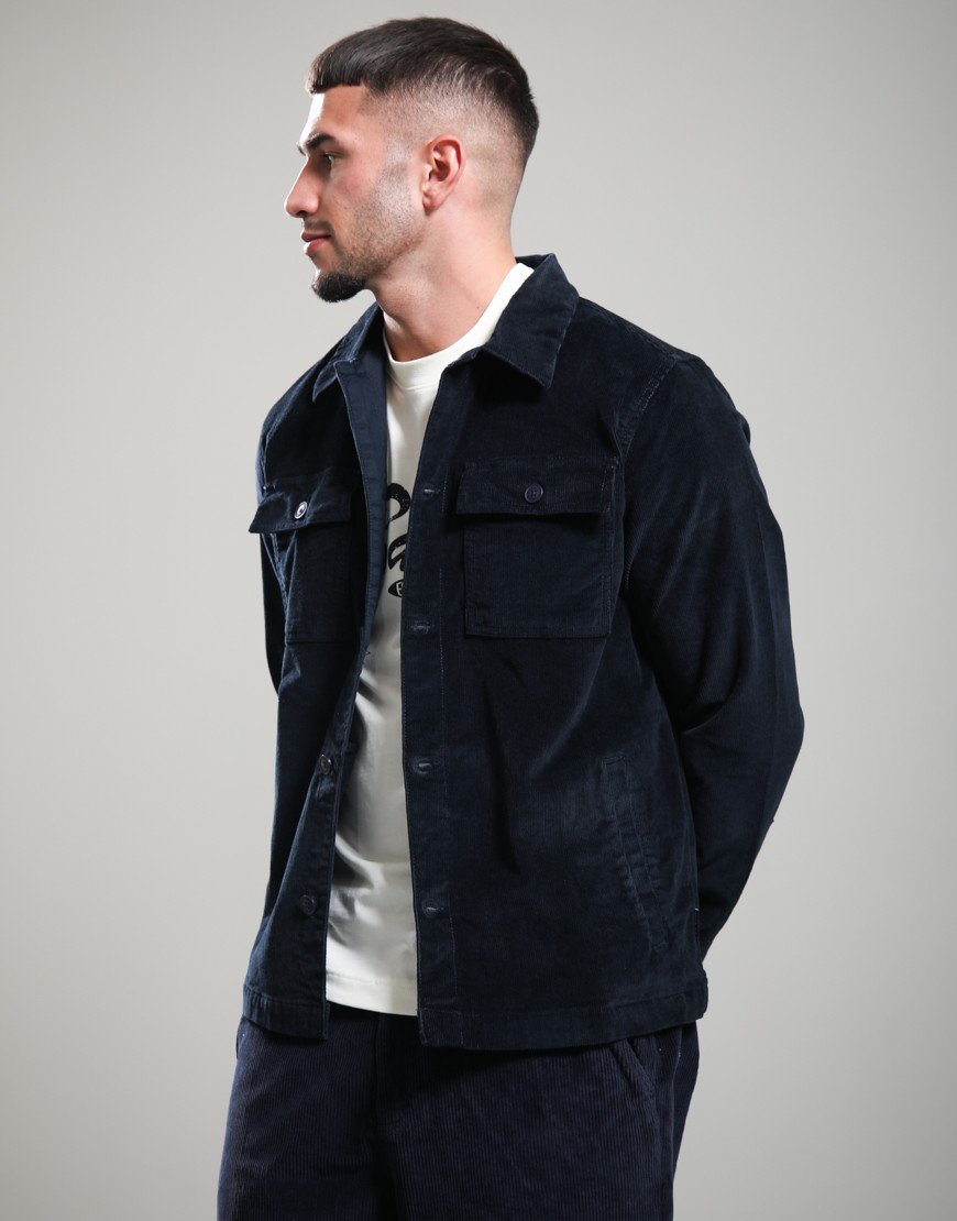 Barbour Tartan Trimmed Cord Overshirt Navy