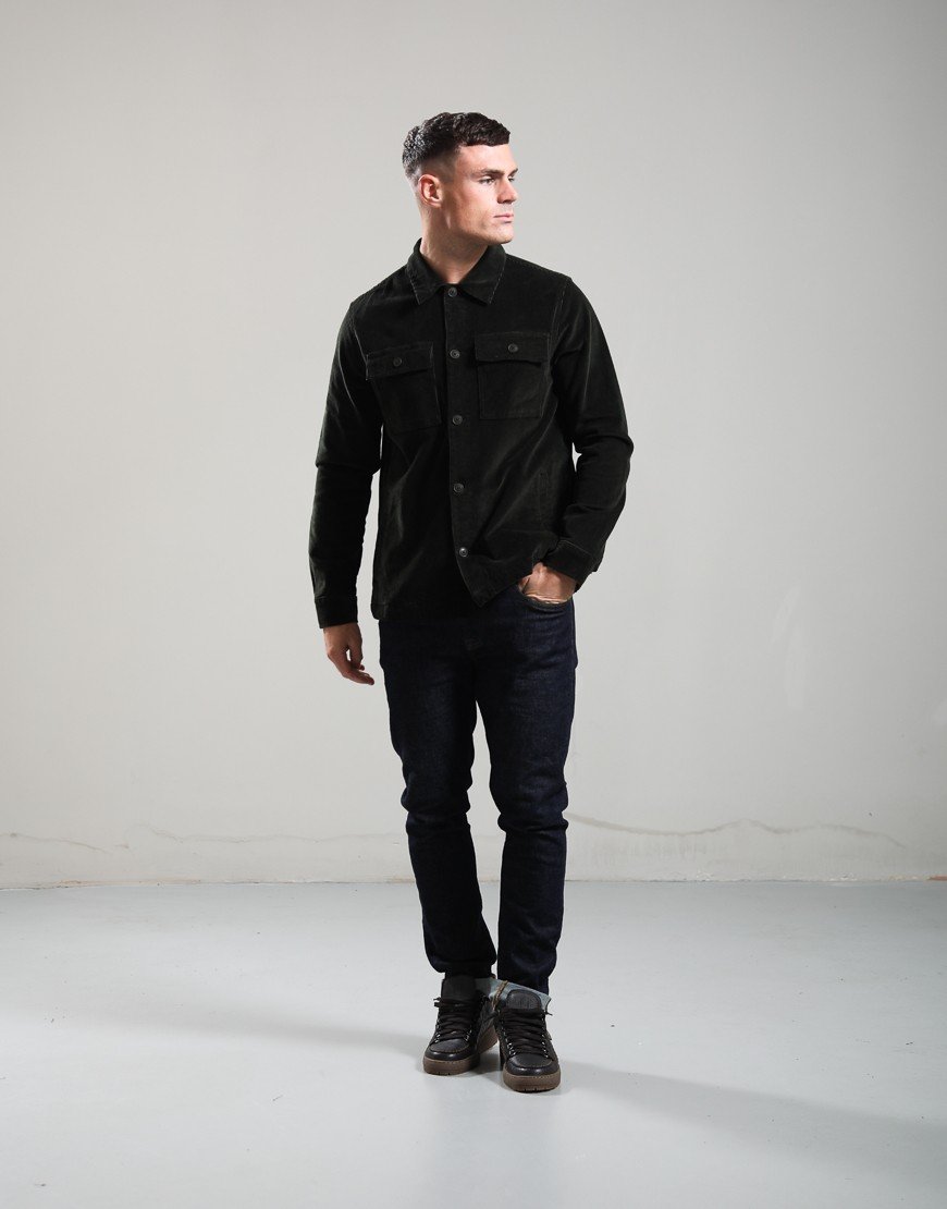 Barbour Tartan Trimmed Cord Overshirt Olive