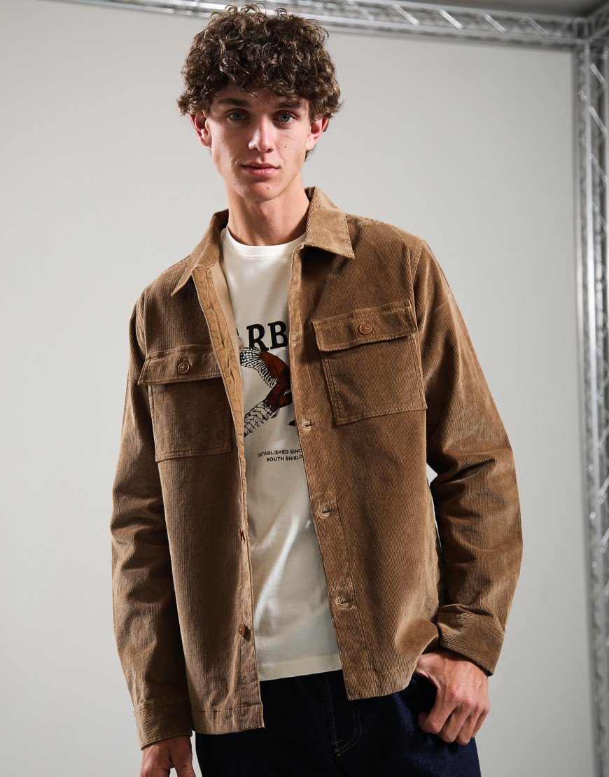 Barbour Tartan Trimmed Cord Overshirt Sandstone