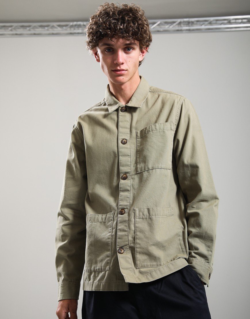 Barbour Tartan Trimmed Washed Overshirt Mushroom