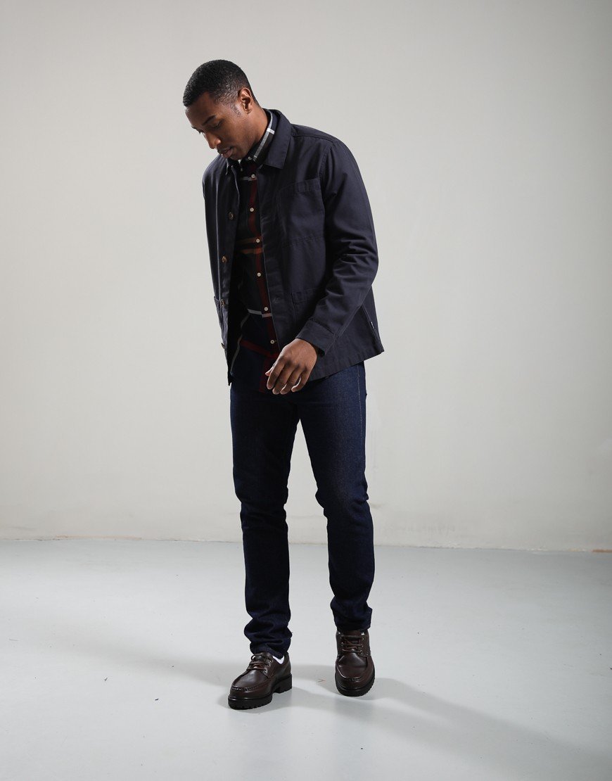 Barbour Tartan Trimmed Washed Overshirt Dark Navy