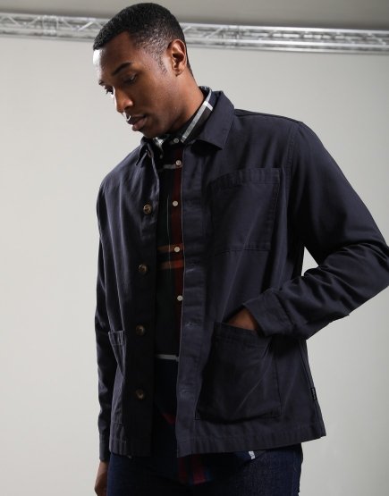 Barbour Tartan Trimmed Washed Overshirt Dark Navy