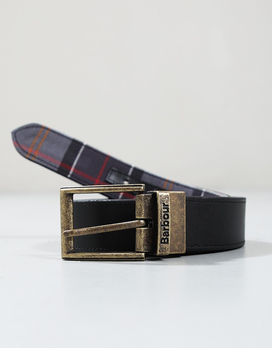 Barbour Tartan Leather Reversible Belt Black/Modern Tartan 