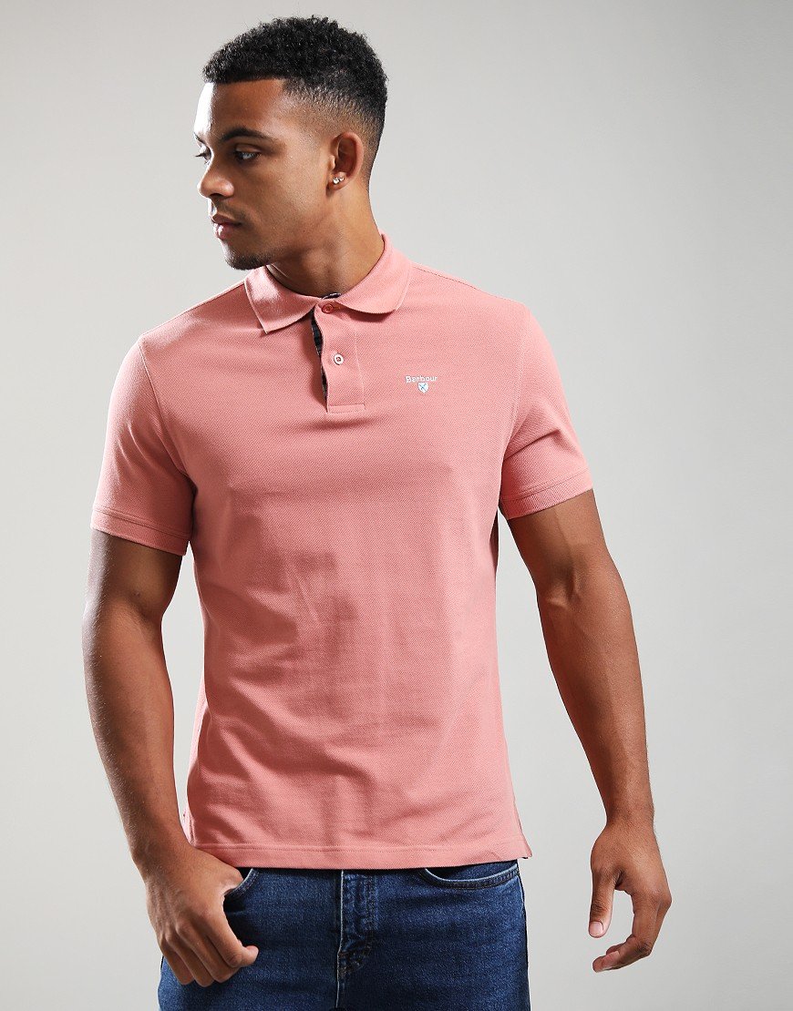 Barbour Tartan Pique Polo Shirt Earth Pink