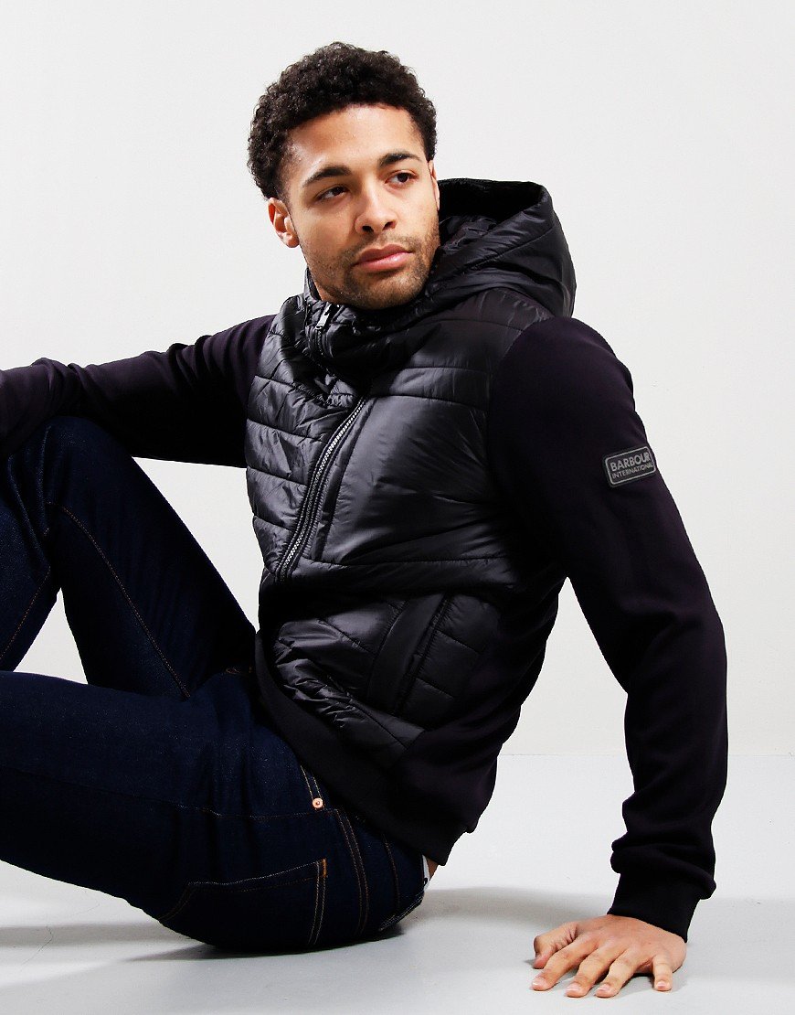 Barbour Baffle Zip Hooded Sweat Black Terraces Menswear