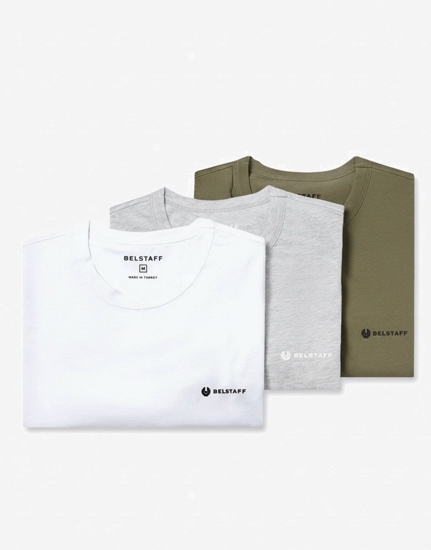Belstaff 3 Pack T-Shirt White/Fatigue Green/Old Silver Heather