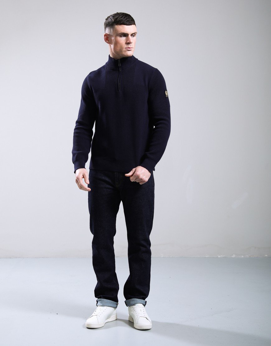 Belstaff Commander Quarter Zip Jumper Dark Ink