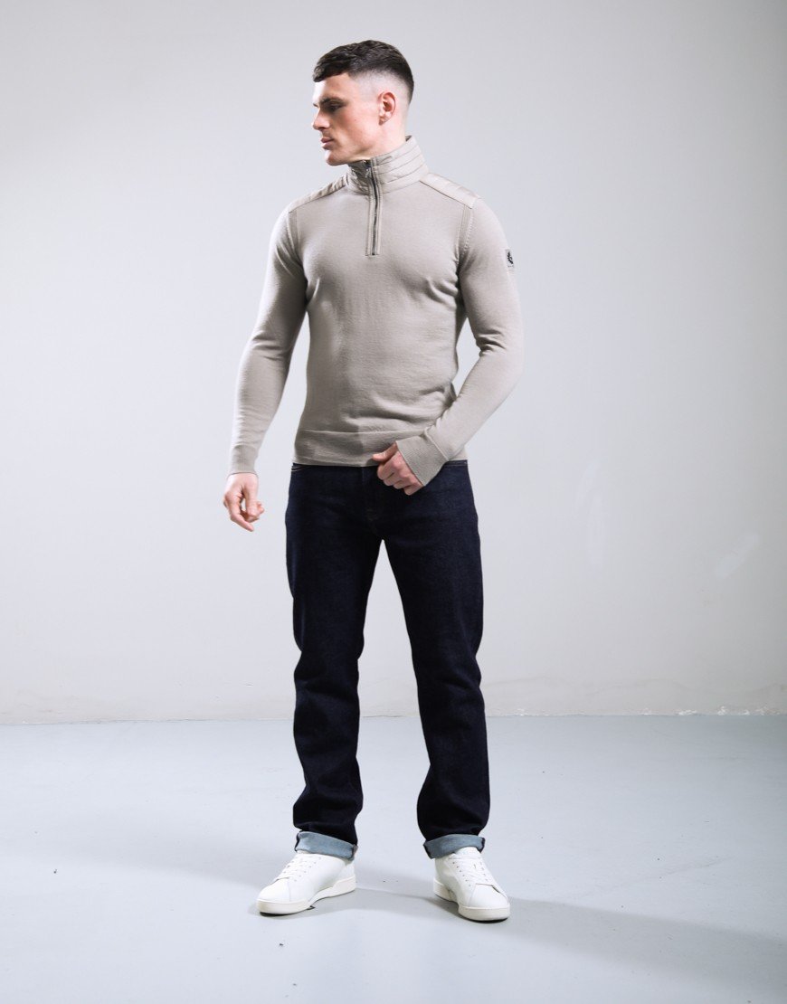 Belstaff Kilmington Quarter Zip Jumper Dark Sand