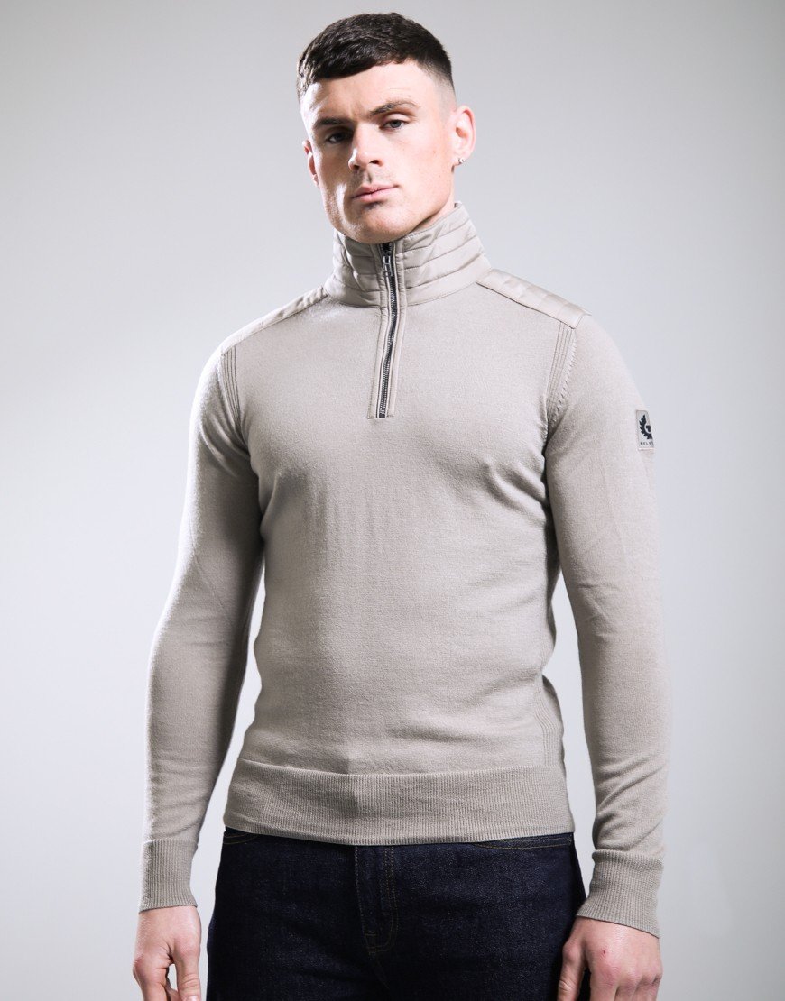 Belstaff Kilmington Quarter Zip Jumper Dark Sand