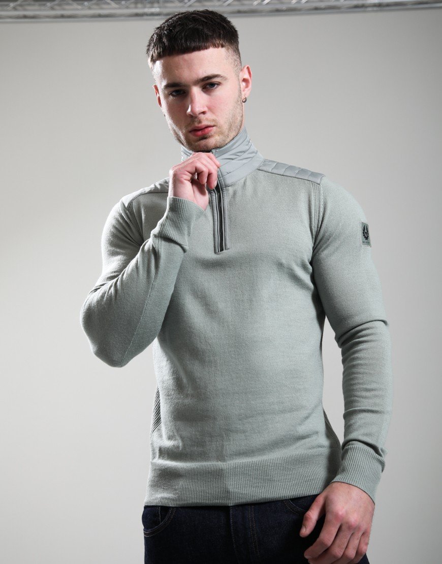 Belstaff Kilmington Quarter Zip Jumper Lichen