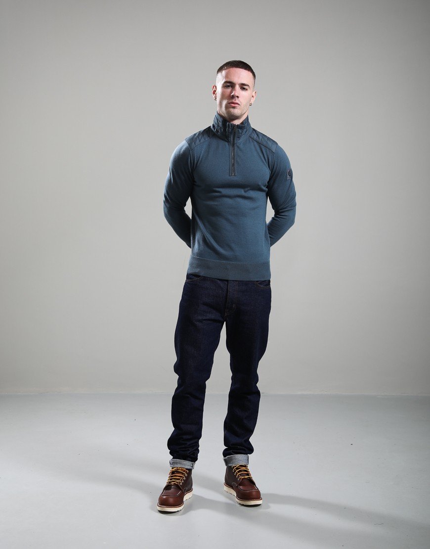 Belstaff Kilmington Quarter Zip Jumper Petrol