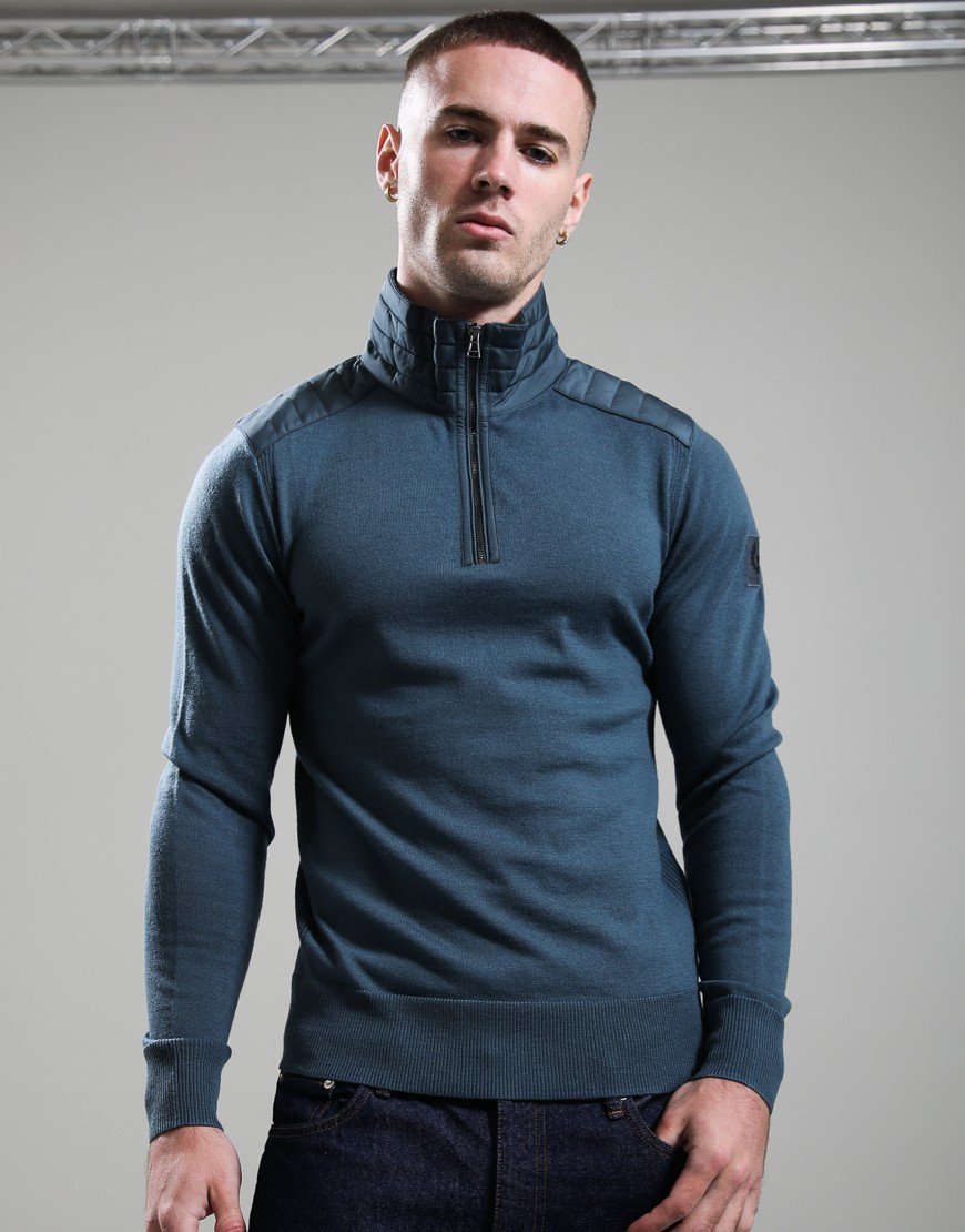 Belstaff Kilmington Quarter Zip Jumper Petrol