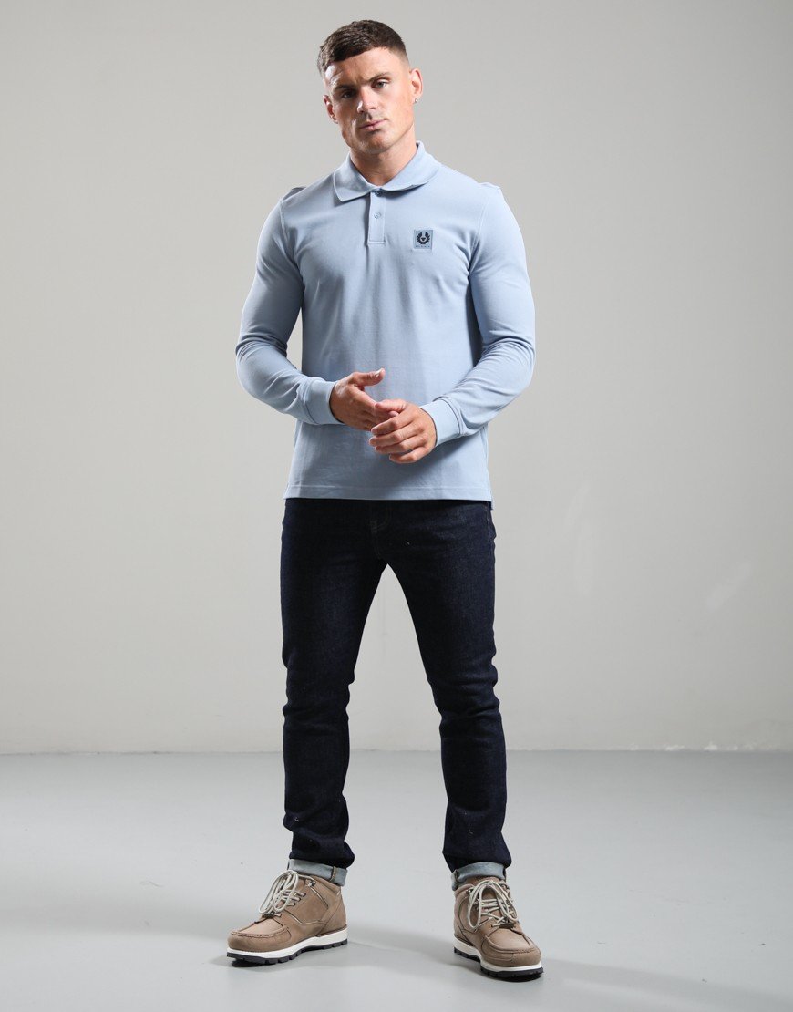Belstaff Long Sleeved Polo Shirt Mist Blue