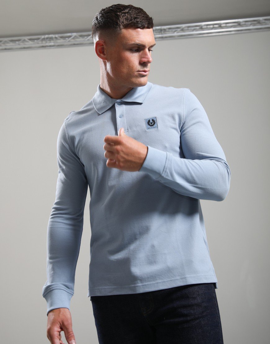 Belstaff Long Sleeved Polo Shirt Mist Blue