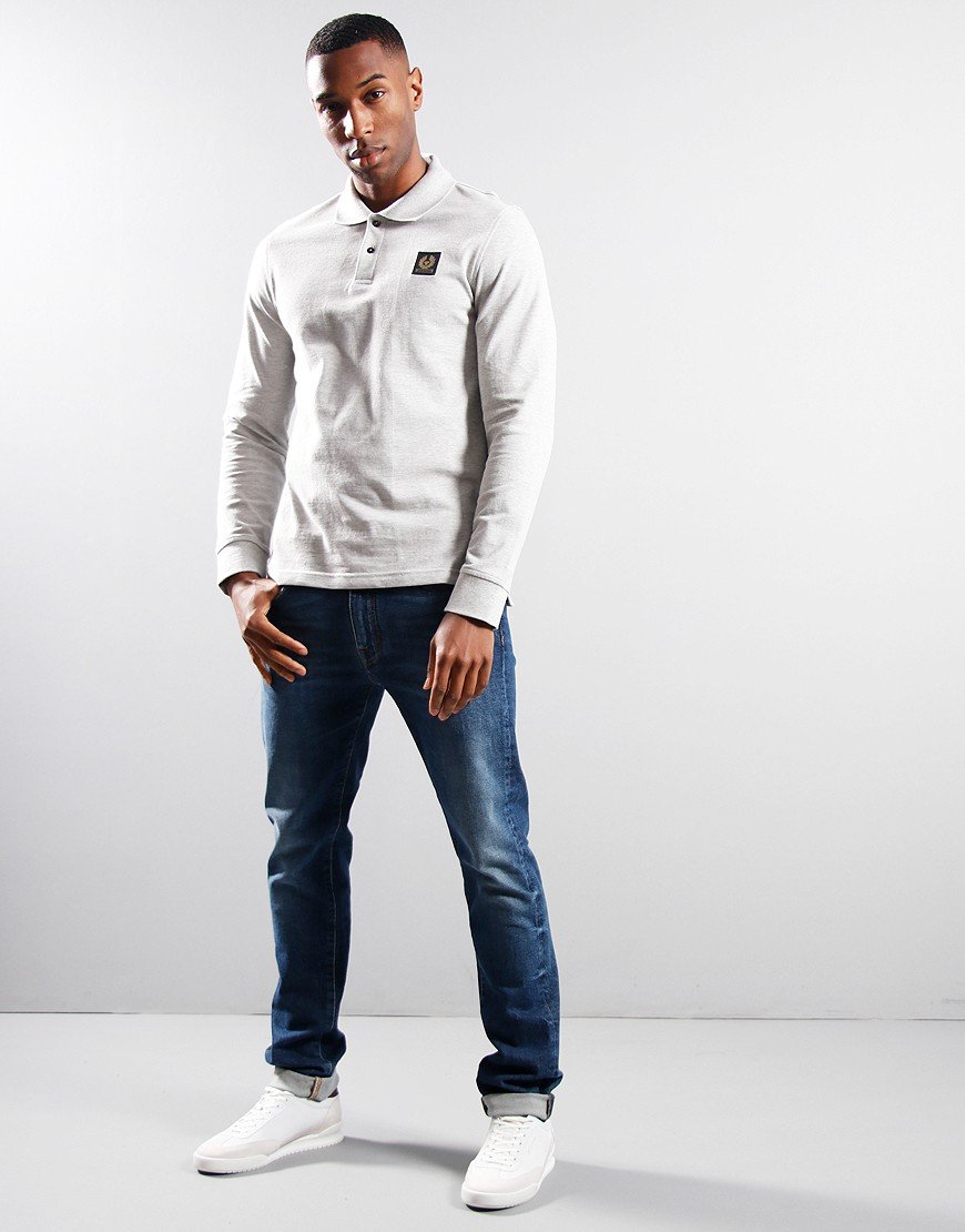 Belstaff Long Sleeve Essentials Polo Shirt Grey Melange
