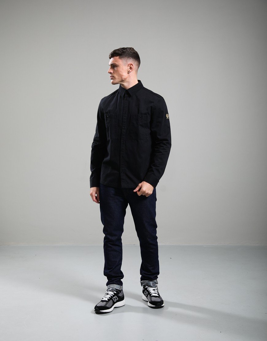 Belstaff Outpost Cotton Herringbone Shirt Black