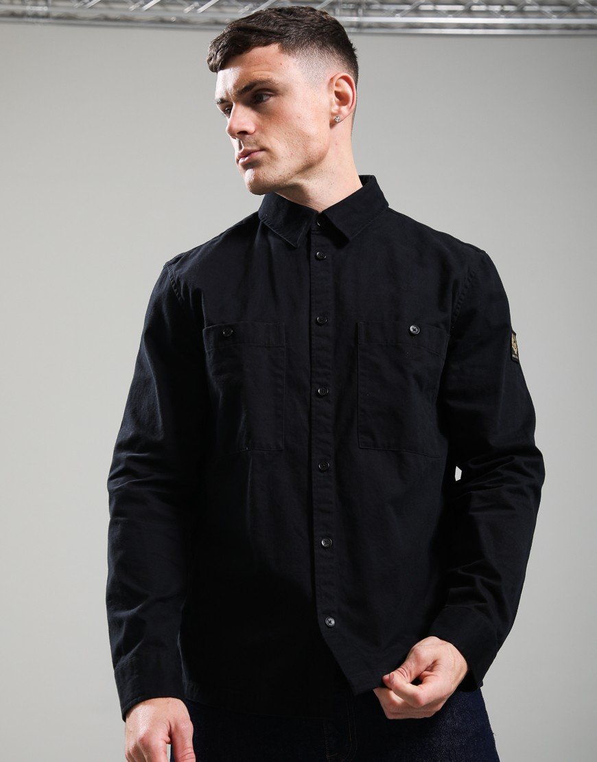Belstaff Outpost Cotton Herringbone Shirt Black