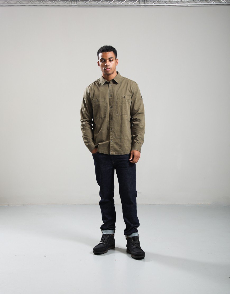Belstaff Outpost Cotton Herringbone Shirt Khaki Green