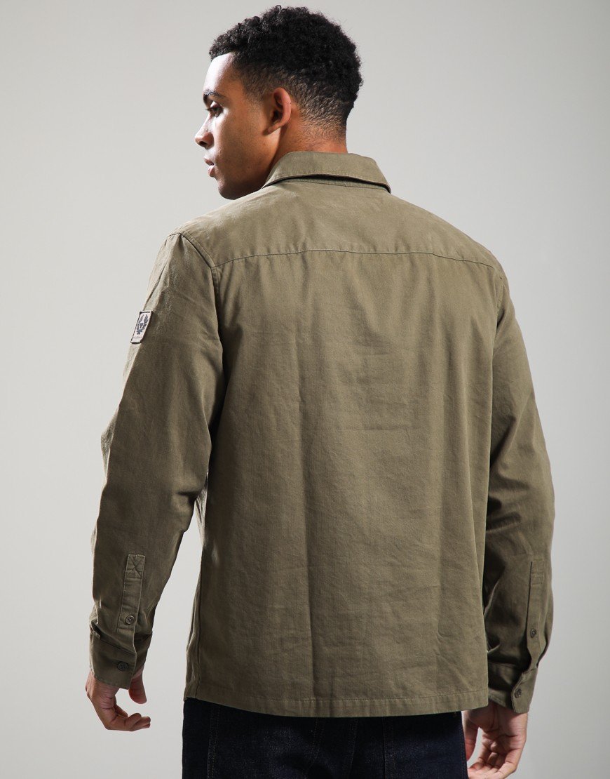 Belstaff Outpost Cotton Herringbone Shirt Khaki Green