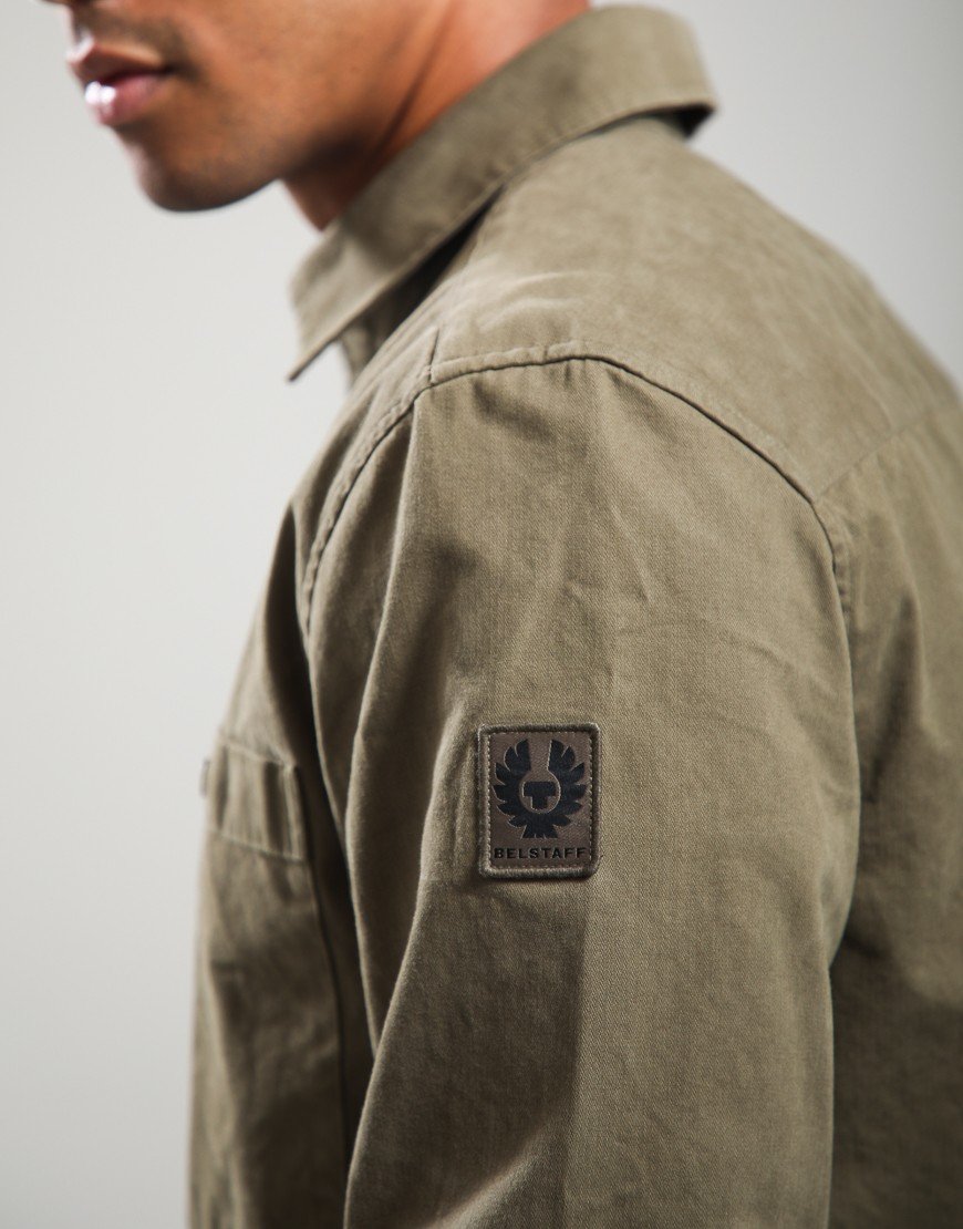 Belstaff Outpost Cotton Herringbone Shirt Khaki Green